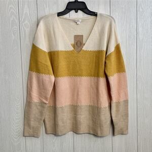 Mason & Belle Cream Pink V-Neck Sweater Large NWT